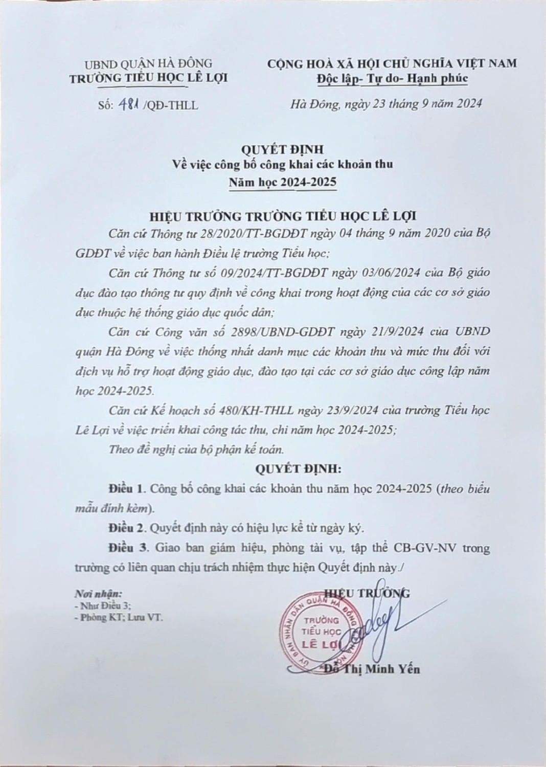 Công khai các khoản thu