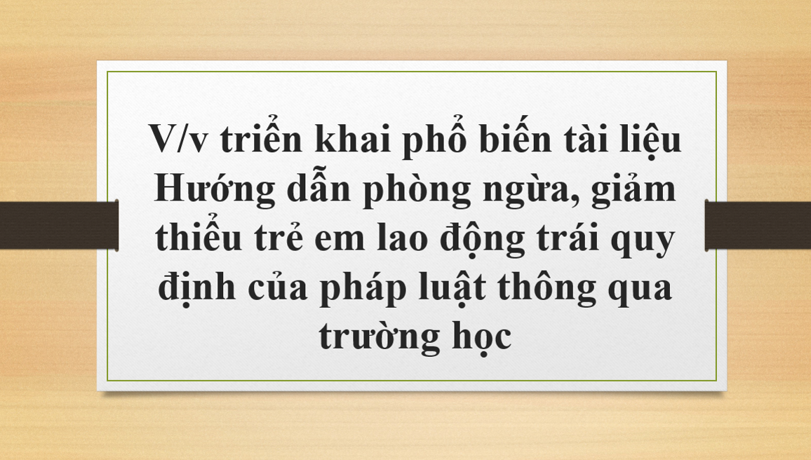 V/v triển khai phổ biến tài liệu Hướng dẫn phòng ngừa, giảm thiểu trẻ em lao động trái quy định của pháp luật thông qua trường học